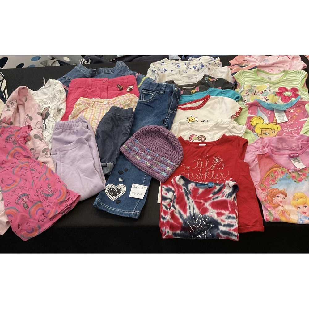 Mixed Brands Outfit Lot Girls 3T Jeans Shorts Dress 24pc Disney Minnie Trolls